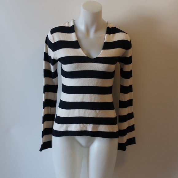 SCOOP NYC NAVY WHITE HOODED SWEATER SZ M * - Picture 3 of 11